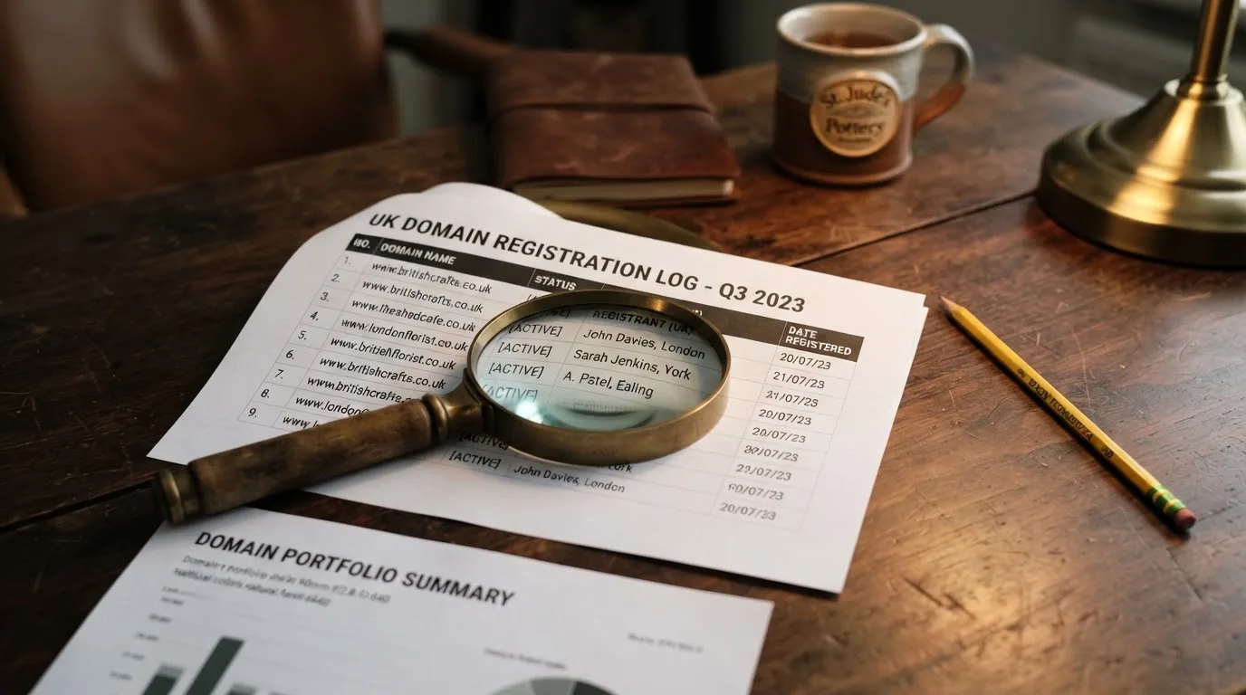 A magnifying glass rests over a printed regulatory certificate on a wooden desk.